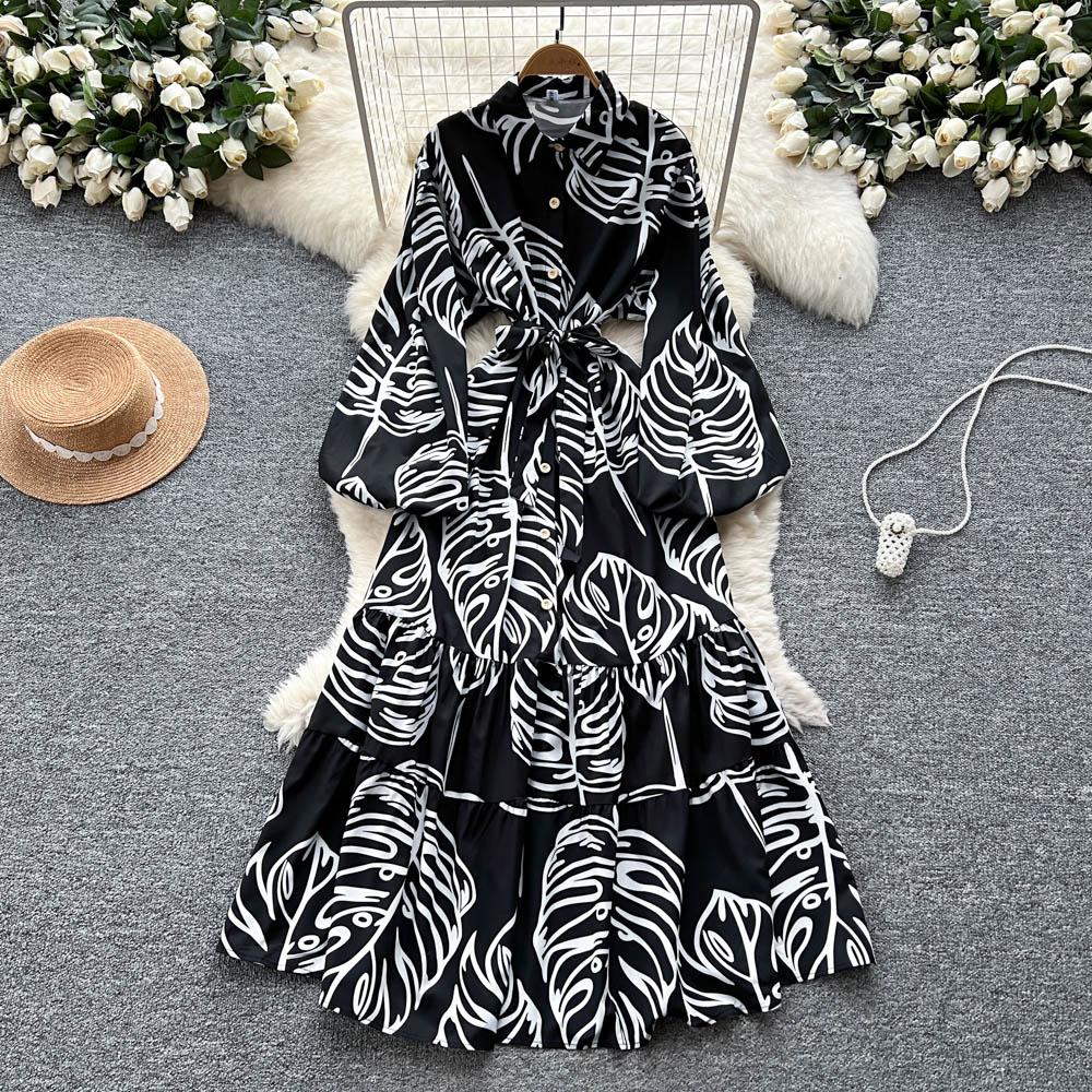 Chic Vintage Sexy Buttonn Ruched  Print Slim Elegant Fairy Summer  Korean Fashion Boho Sundress Women Clothing Long Dress