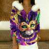 Women's Loose And Comfortable Casual Fashion Half-Zip Hooded Long Sleeve Carnival Print Top