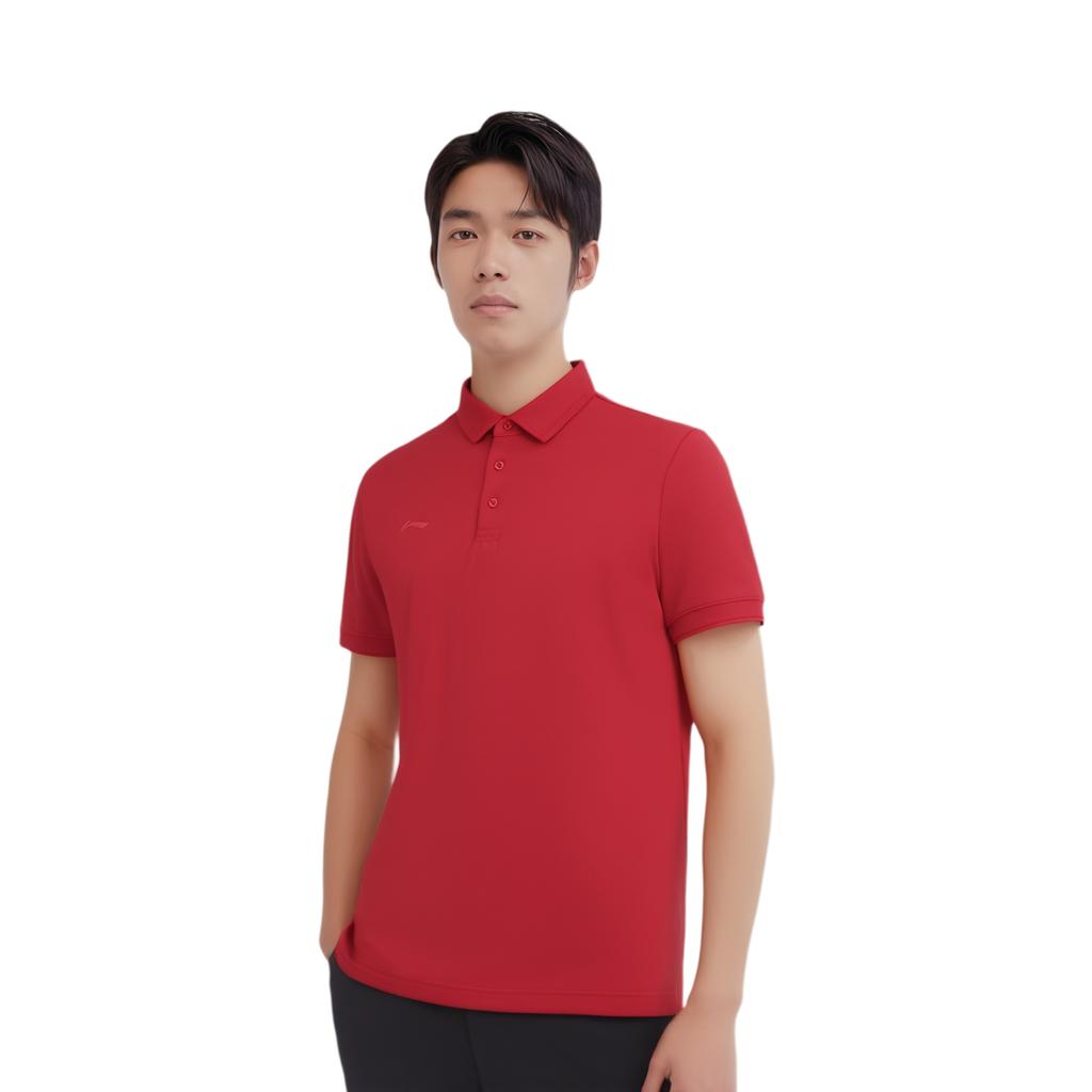 Li-Ning Solid Color Moisture Wicking Quick Dry Sports Polo Shirt Men Tops Bull-Red APLU195-6