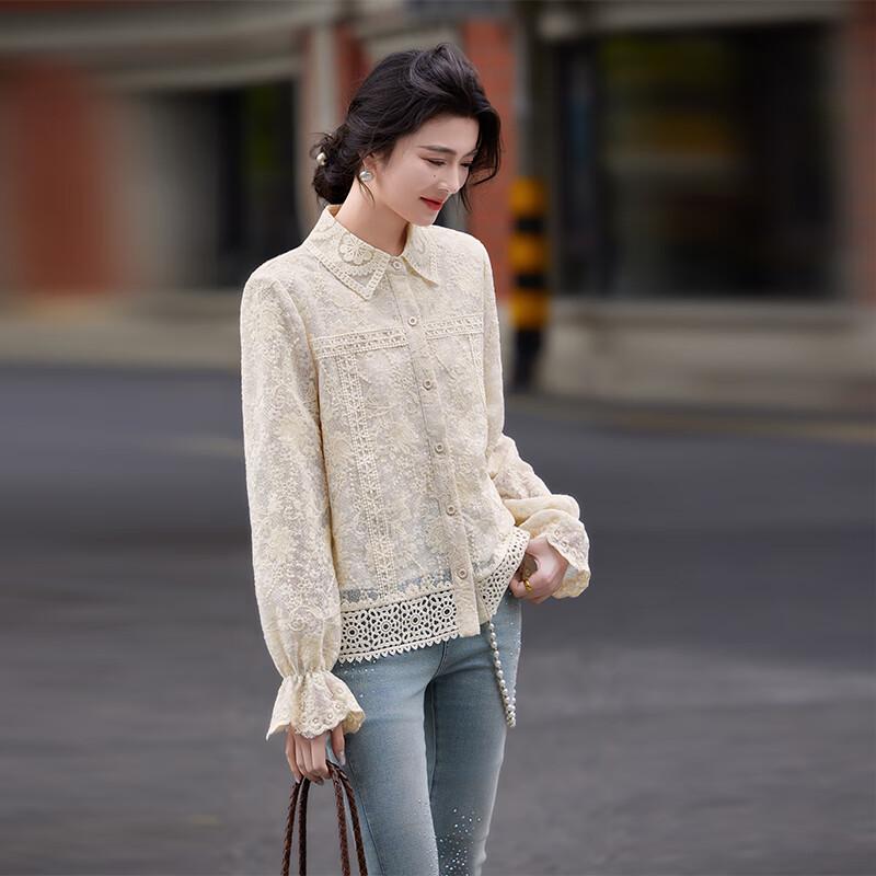 Bailuyu Elegant Hollow Embroidered Long Sleeve Blouse