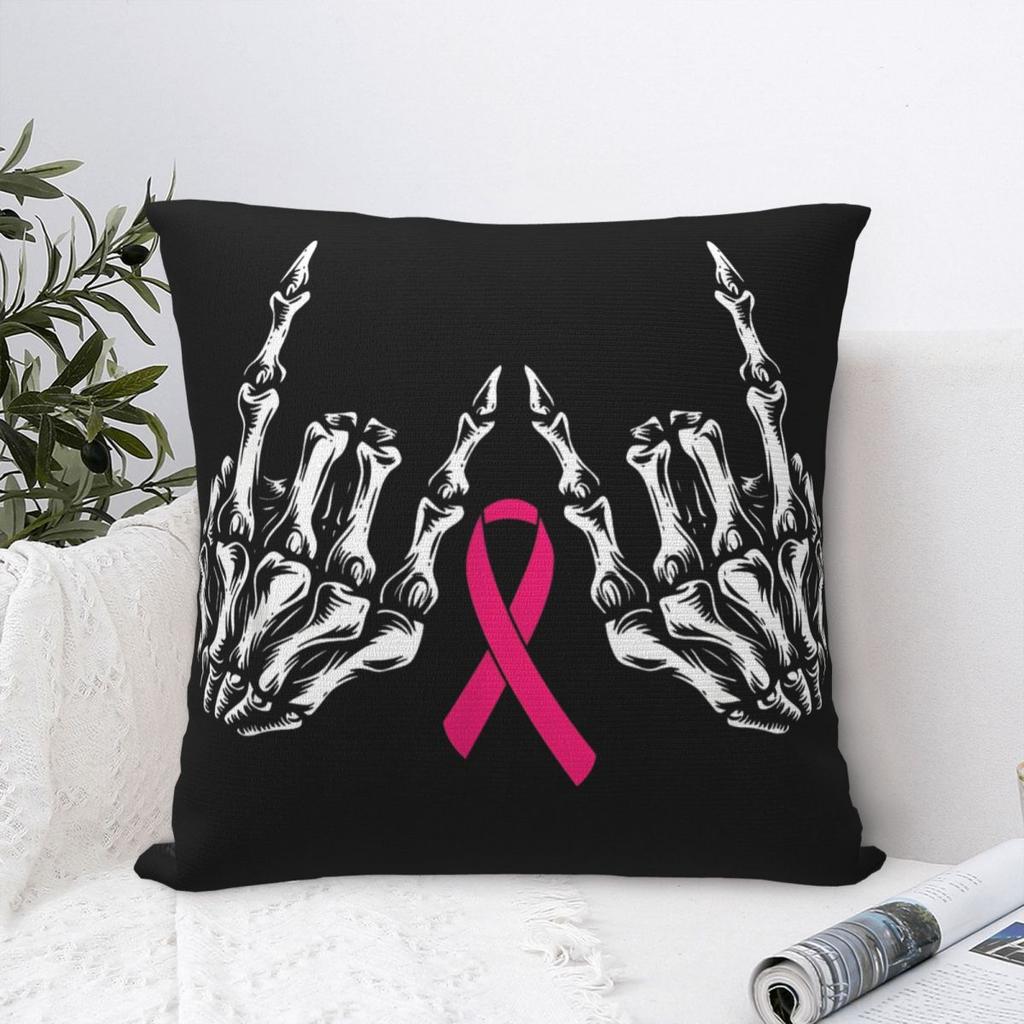 Skeleton Rock Hand Breast Cancer Awareness Cool Pink Ribbon Throw Pillow Cover Decorative Pillow Funny Pillowcover Home Decor
