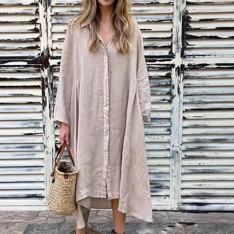 

Осенняя женская свободная длинная юбка, модное повседневное платье-рубашка с длинным рукавом 5XL абрикосовый