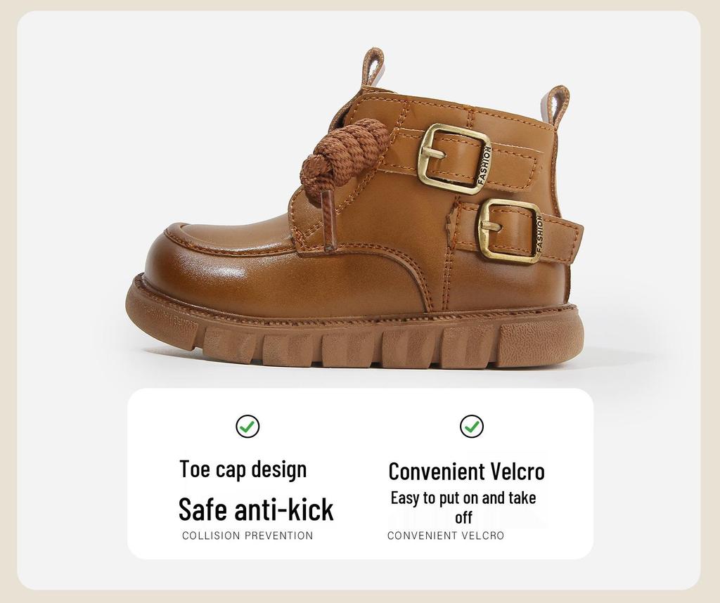 Autumn/Winter Non-slip Soft Sole Baby Walker Boots - British Style for Boys & Girls, Plus Velvet Leather