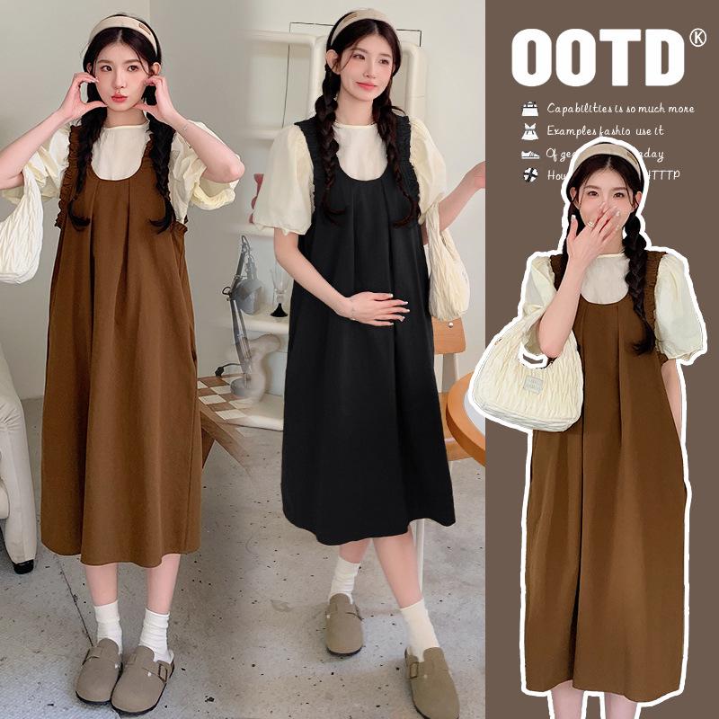 2026 Summer Plus Size Maternity Short Sleeve Overalls Dress Set L