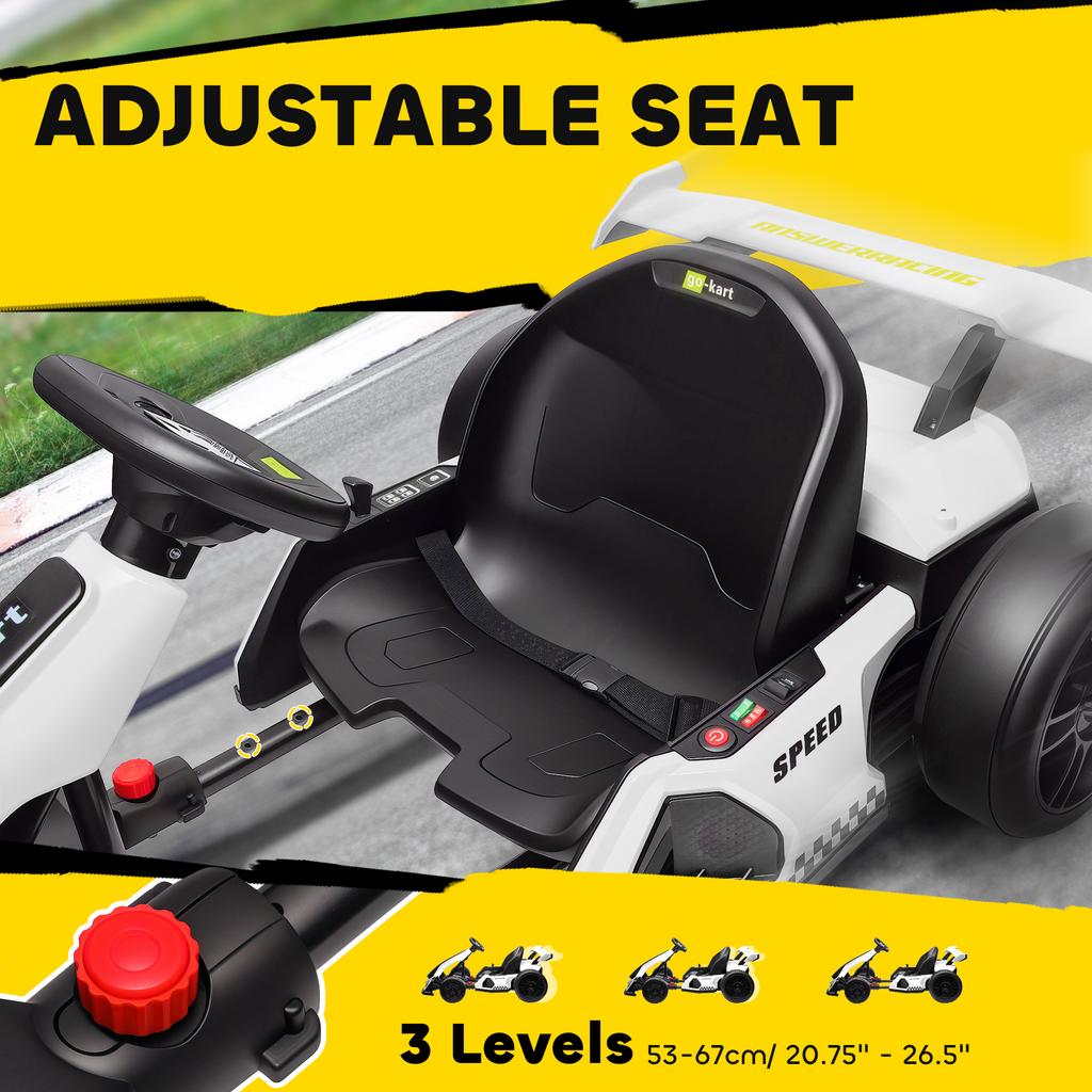 24V Electric Go Kart for Kids with Adjustable Seat for 6-12 Years, White