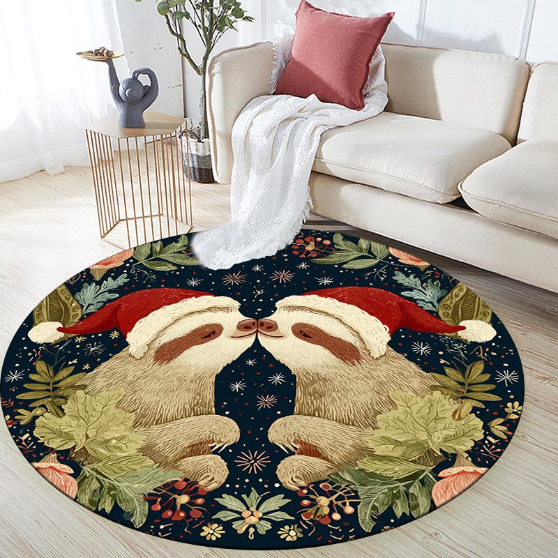 Symmetrical Animals in Grass,Round Area Rug,Carpet Rug for Living Room Bedroom Sofa Playroom Decor,Non-slip Floor Mat