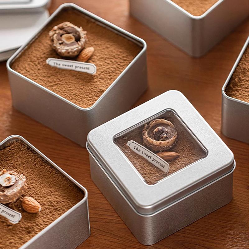 Round Square Tinplate Box Clear Window Iron Storage Box Tea Food Jar Candy Cake Boxes Jewelry Cream Cosmetic Container Empty Pot