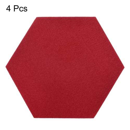 Uxcell Felt Coasters, 4-Piece Hexagonal Absorbent Pads for Drink Cups, Pots, Bowls, Vases, Red