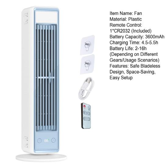 DYS Wall Mount Desktop Fan, 3 Speed Bladeless Tower Fan with Digital Display, Quiet Personal Cooling for Bedroom Office Home