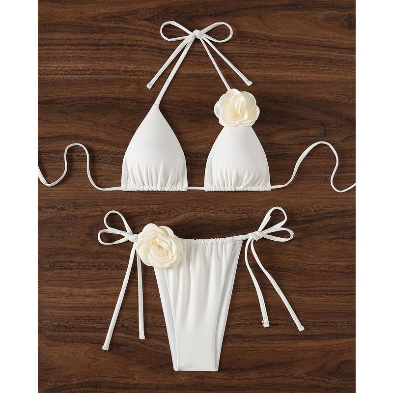 2024 Neuer 3D-Blumen-Bikini-Set: Damen Sexy Europäischer & Amerikanischer Stil Dreieck Badeanzug