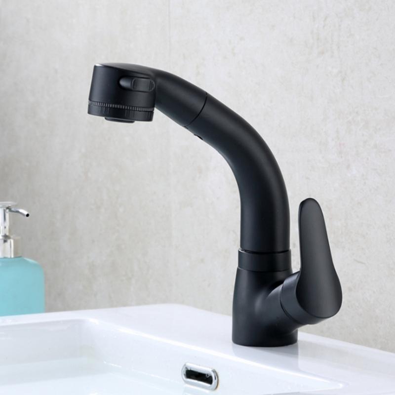 Bathroom Pull Out Faucet Lift Up And Down Basin Faucet Rotatable Mixer Tap Stretchable Lavatory Sink Mixer Faucet