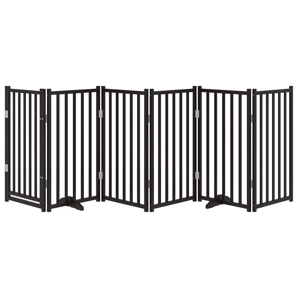 6 Piece Foldable Dog Gate with Door Black 300 cm Solid Pine Wood
