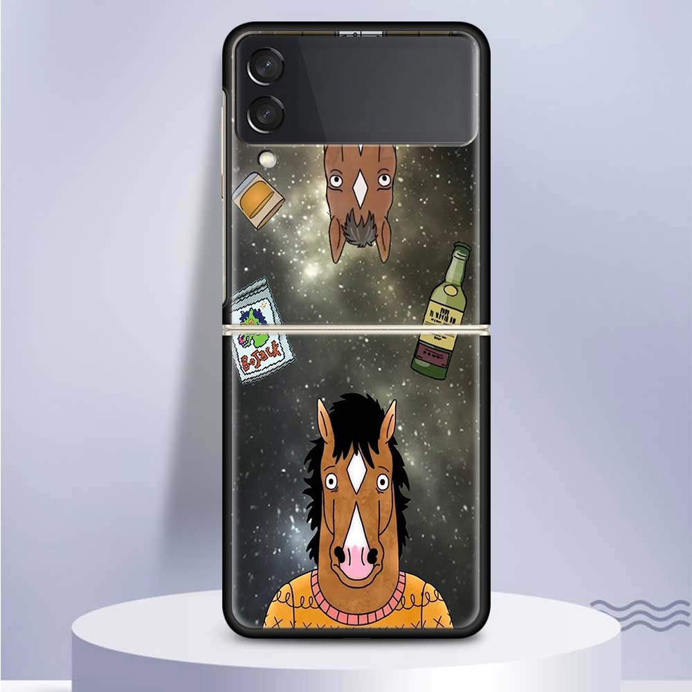 Cartoon B-BoJack Horsemans For Samsung Galaxy Z Flip 5 4 3 5G Phone Case Black Hard Cover ZFlip 5 4 3 Luxury Shockproof Bumper C