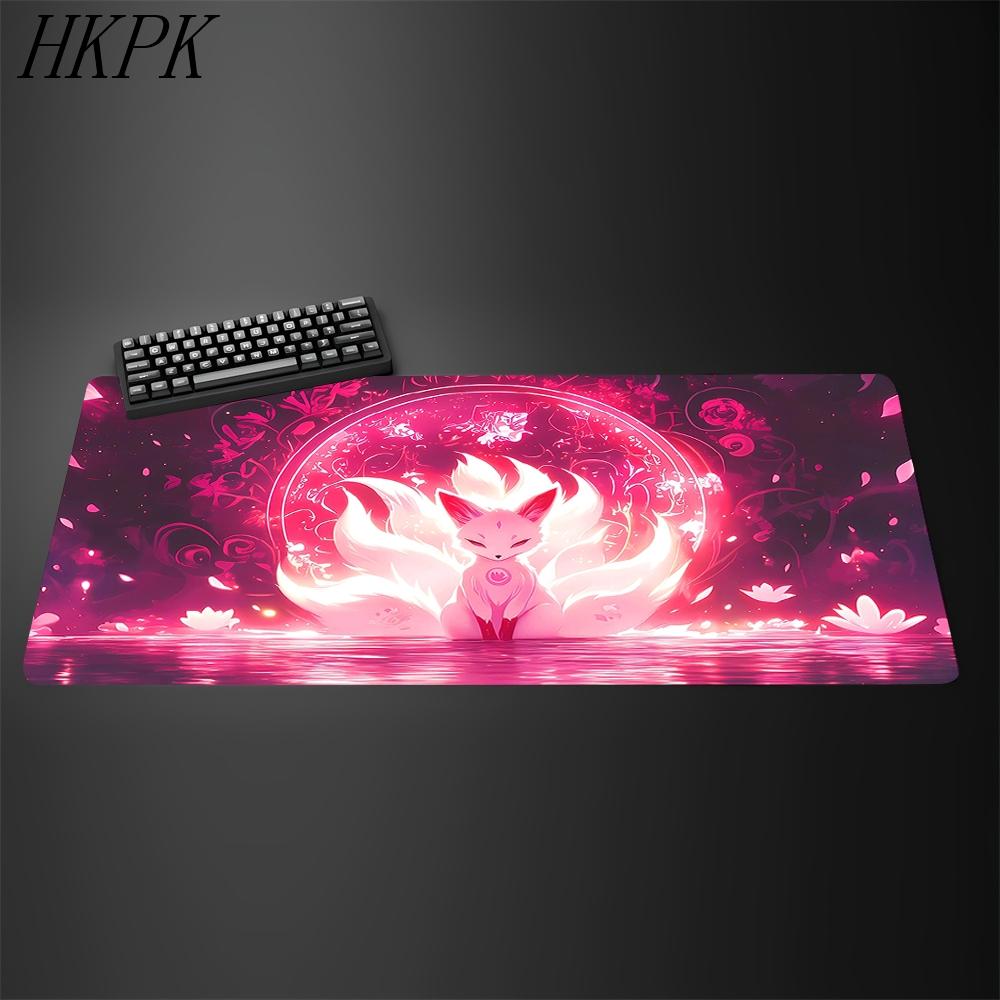 Large Cute Anime Pink Fox Desk Mat Mouse Pad Gaming Gamer Speed Table Mat Office Accessories Keyboard Laptop NonSlip Mousepad