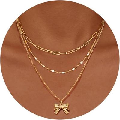 Fashion Bow Paperclip Pendant Necklace Stackable Minimalist Elegant Jewelry for Women