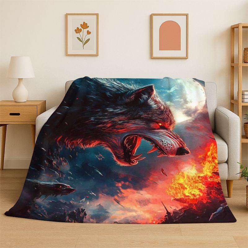 Fenrir Wolf Spirit Moon Dream Animal Flannel Blanket Soft Throw Blanket for Bedroom Living Room Bed Travel Camping Picnic Nap