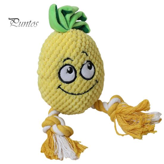 Dog Chew Toy Bite-resistant Built-in Sound Device Cotton Rope Soft Relieve Molar Boredom Plush Cartoon Pineapple Shape Pet Squeaky Supplies