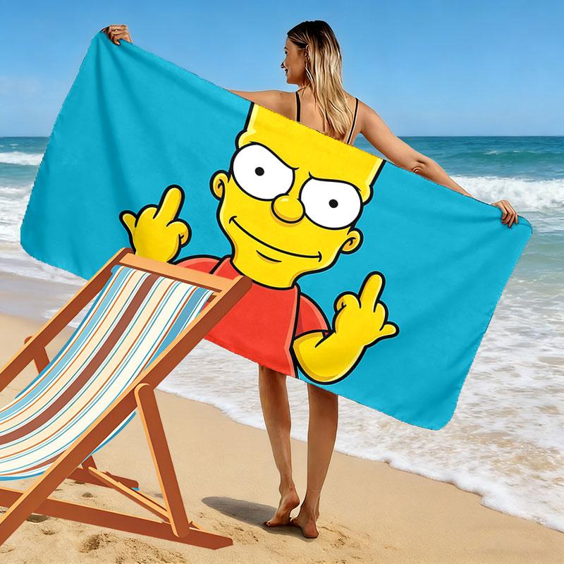 Bart Simpson Print Beach Towel, Large Soft Quick Dry Towel for Beach Camping Swimming