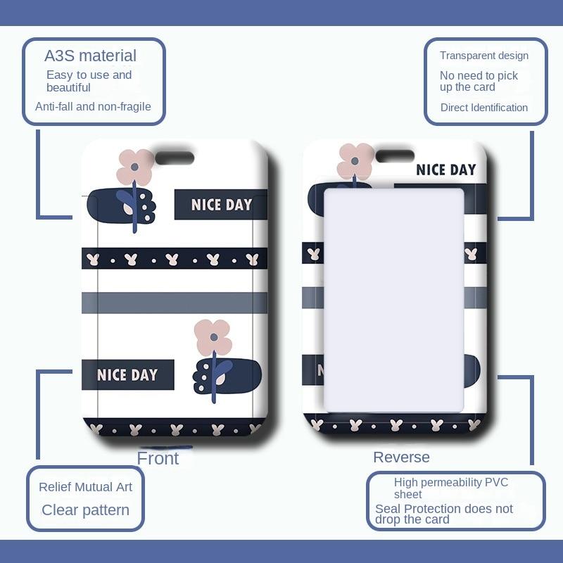 Estuche deslizante de dibujos animados Kawaii, etiqueta de identificación, funda para permiso de trabajo, funda con estampado de oso y conejo, soporte para tarjeta con nombre de permiso de trabajo