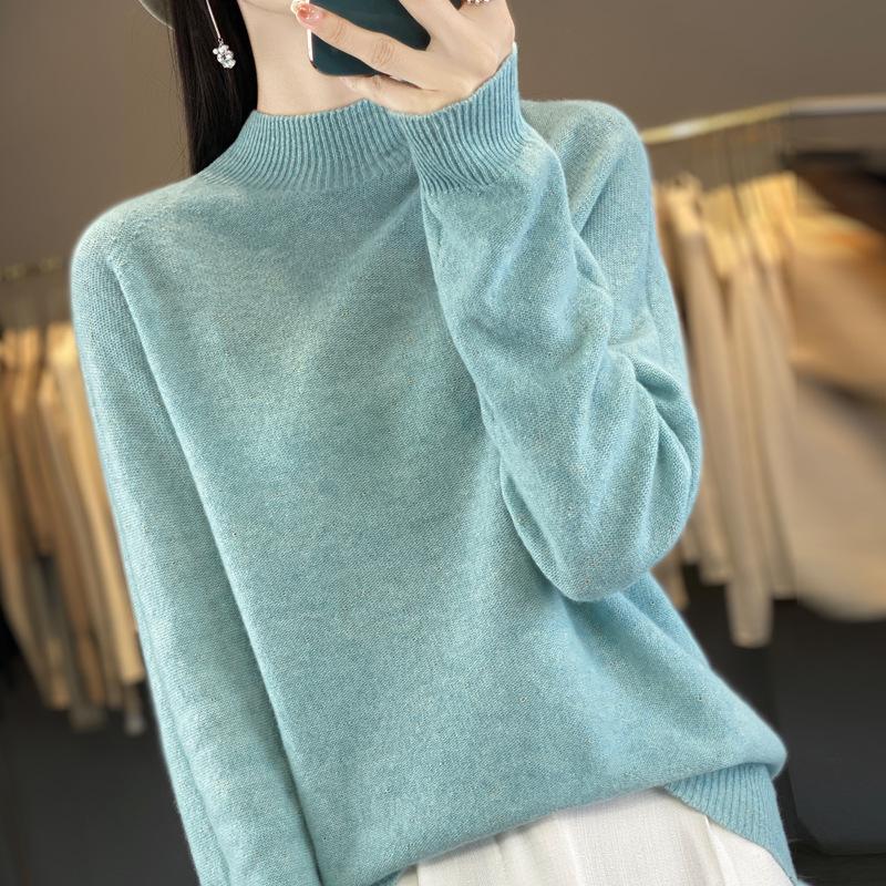 Golden Bean Half Turtleneck Cardigan for Women In Autumn and Winter Trendy Versatile Cashmere Knitted Base Blouse Skin-friendly Warm Top