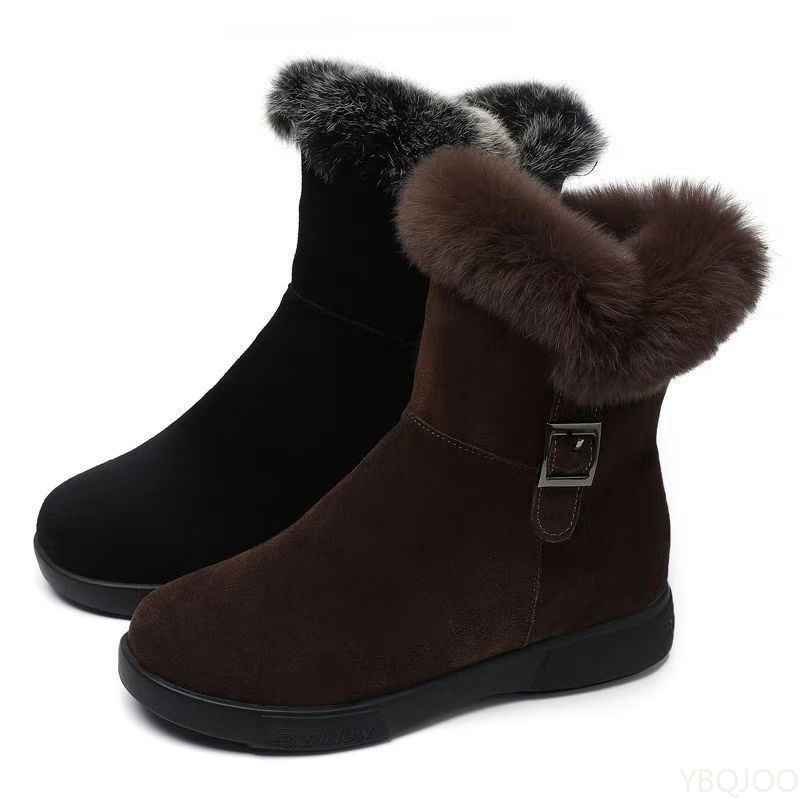 Winter new casual round toe women's flat shoes fashionable versatile women's snow boots simple comfortable warm cotton shoes