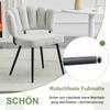 Tisch- und Stuhlset. Runder Esstisch 107 cm in Nussbaumoptik, doppelte Stauraumfunktion + 2 cremefarbene graue Stoffstühle mit blumenförmiger Rückenlehne aus Bouclé.