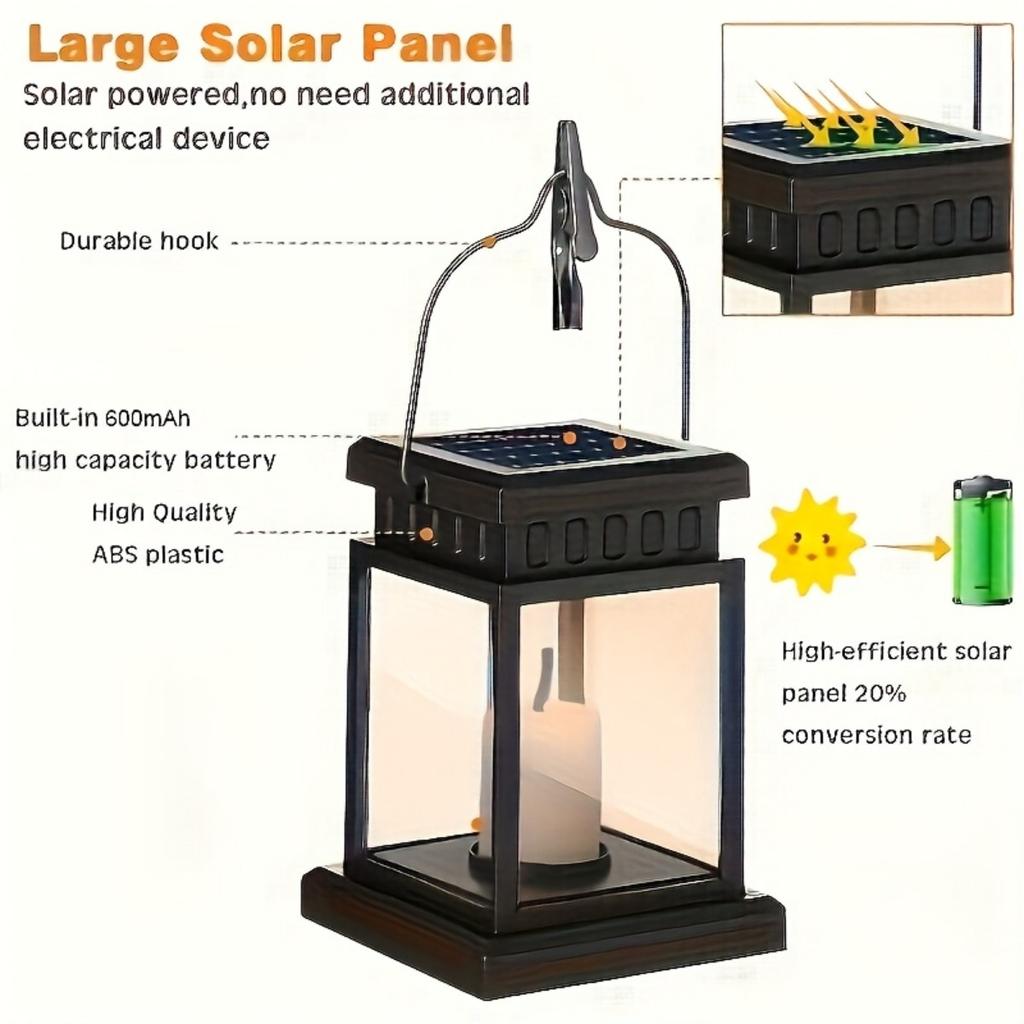Solar Lanterns, Flickering Flameless Candle LED Lights, Solar Lights Garden Outdoor Hanging Decoration for Table, Patio, Outdoor Party Decoration