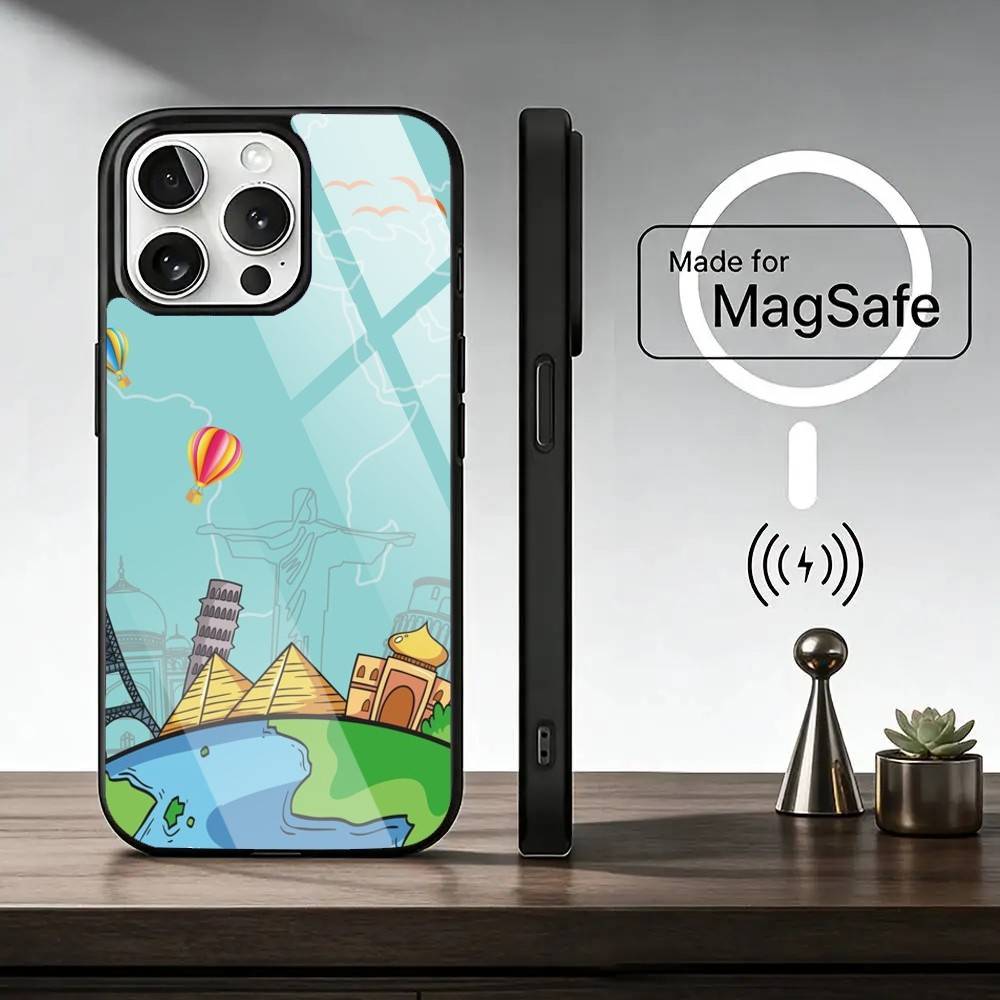 Travel Airplane R-Route Phone Case For iPhone17,16,15,14,13,12,11 Plus,Pro Magnetic For Magsafe Wireless Charging