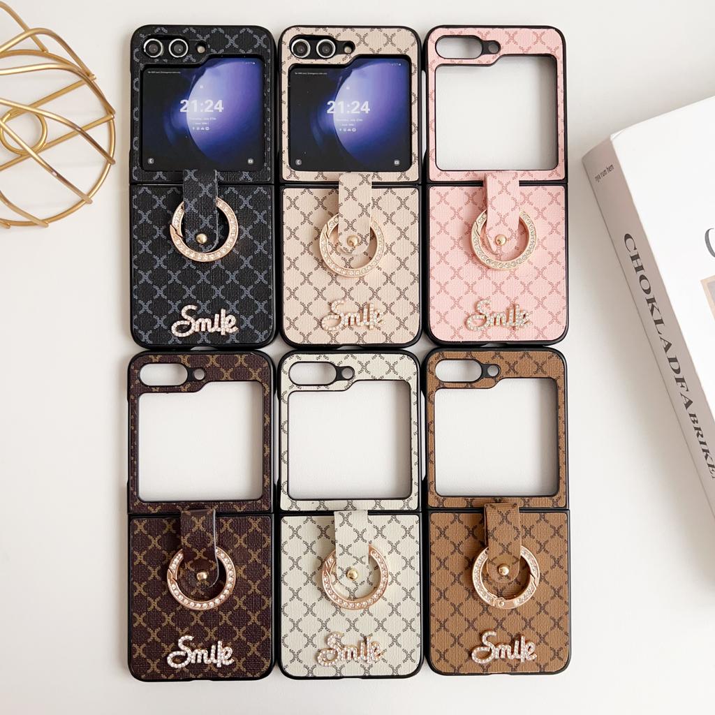 Módní roztomilý usměv zápěstní pásek pouzdro na telefon pro Samsung Galaxy Z Flip 5 4 3 Z Flip3 zflip4 5G kryt pouzdra z umělé kůže