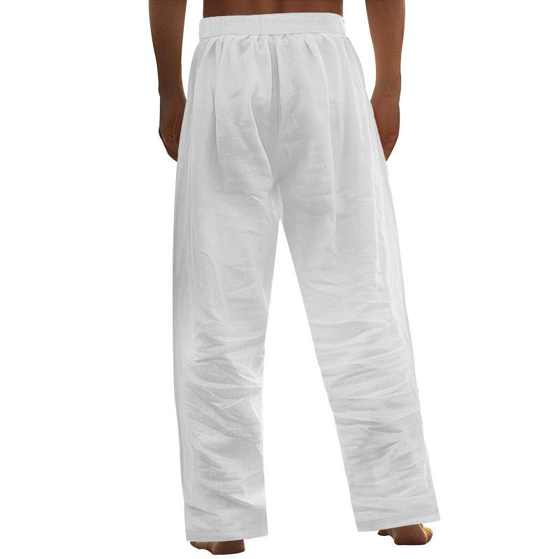 New beach men's printed casual cotton linen loose trousers