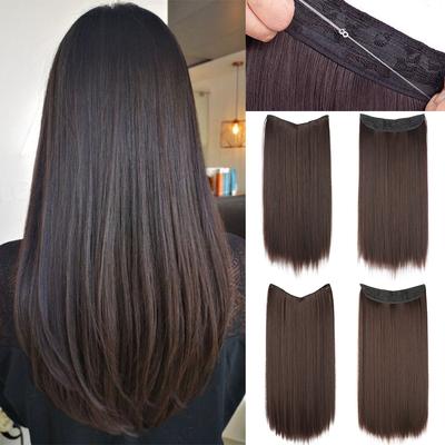 Women Long Straight Invisible Hair Extensions Synthetic Fiber Natural Hairpiece Fish Line Daily Wear Cosplay Hair