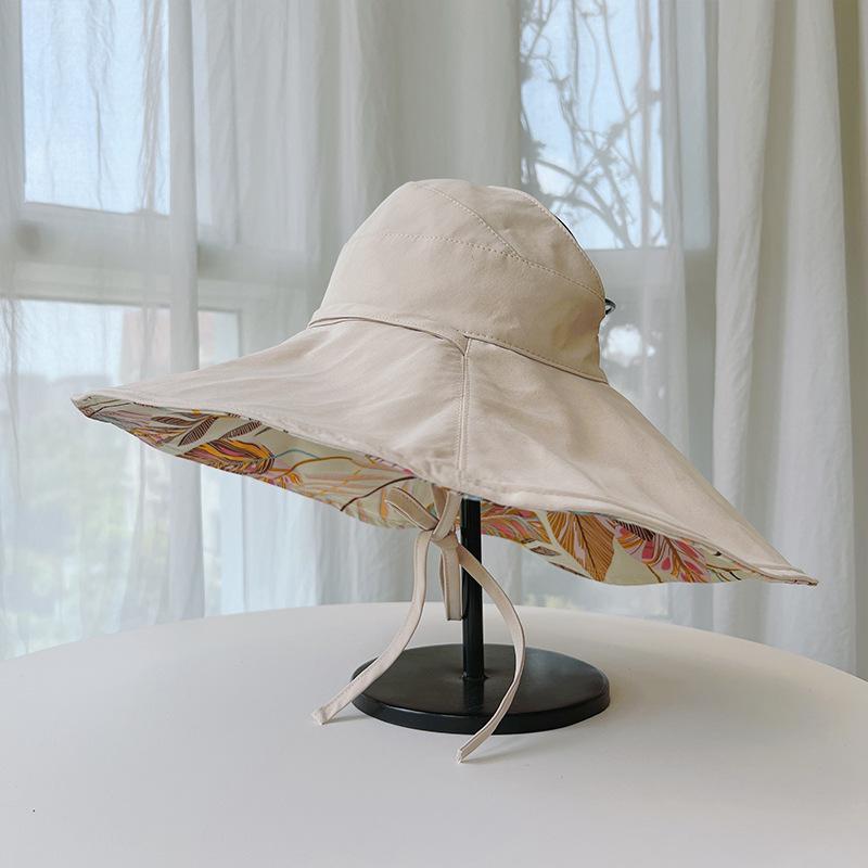 Summer Fashion Versatile Trendy Seaside Wide-brimmed Sunshade Empty Top Hat Double-sided Printing UV-proof Face Bucket Hat