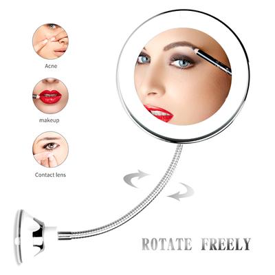 Miroir de maquillage lumineux 10x Grand miroir de maquillage à LED alimenté par piles avec ventouse Miroir grossissant Miroir à rotation 360°