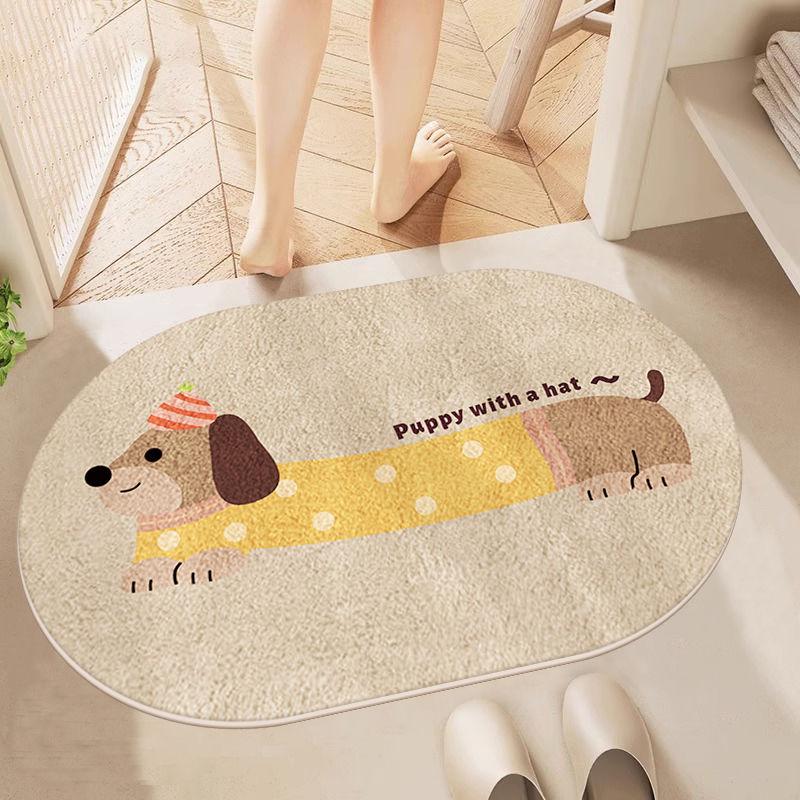 Imitation Cashmere Bathroom Absorbent Floor Mat Cartoon Bathroom Thickened Toilet Door Mat for Household Use
