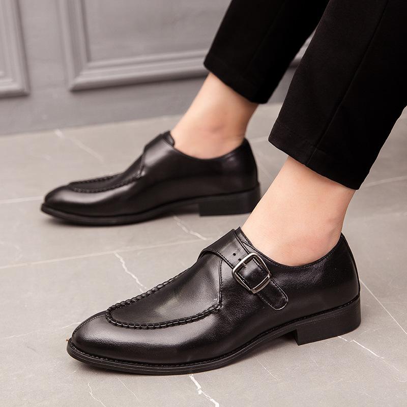 

2025 новые туфли-лодочки из маленькой кожи, мужская мода, остроносые, деловые повседневные, универсальные мужские кожаные туфли 38 чёрный