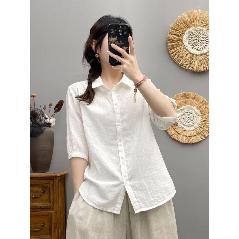 

Рукав Три четверти рукава Двухслойная хлопковая пряжа Детский хлопок Чистый хлопок Заостренный воротник Две пуговицы Однотонный Дышащая Летняя Рубашка с коротким рукавом White M 55.00 kg-65.00 kg wear