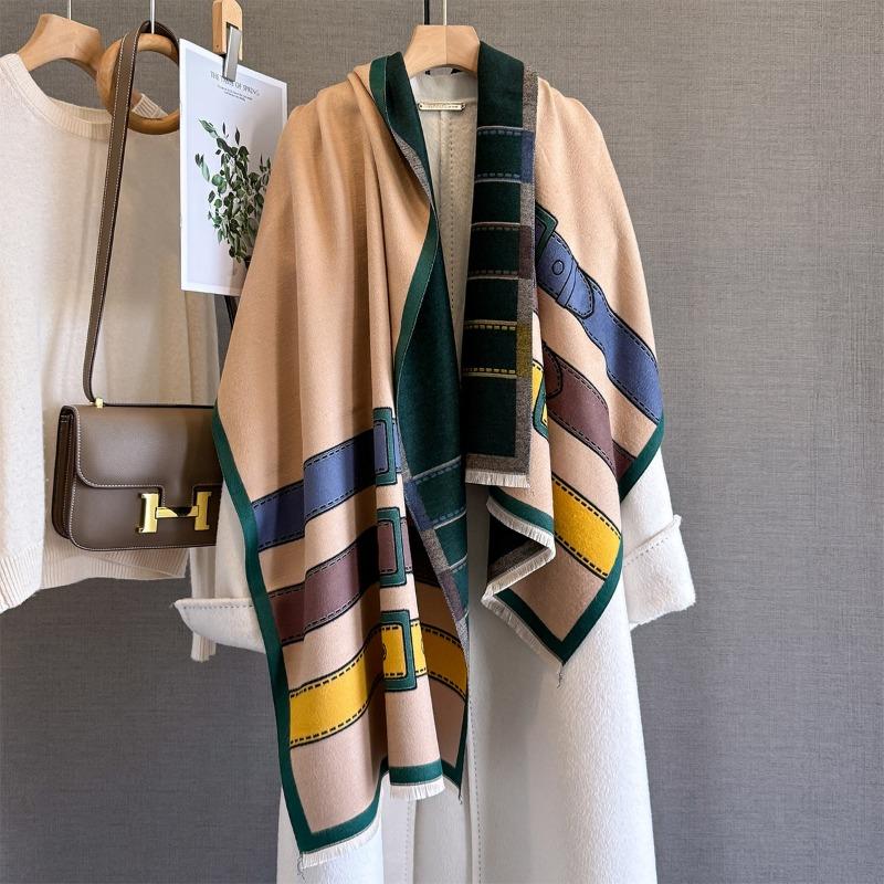 Autumn and Winter New Fashion Personalized Belt Buckle Jacquard Scarf Women's Thickened Warm Versatile Neck Protection Shawl Scarf
