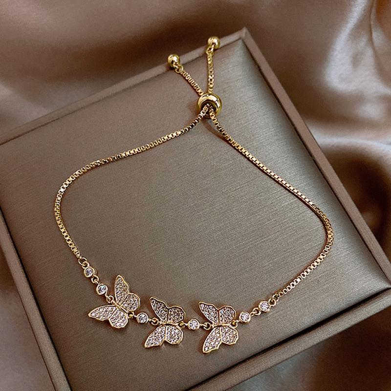 Butterfly Inlaid Zircon Bracelet for Women Adjustable Golden Color Aesthetic Bracelets Temperament Luxury Designer Zircon
