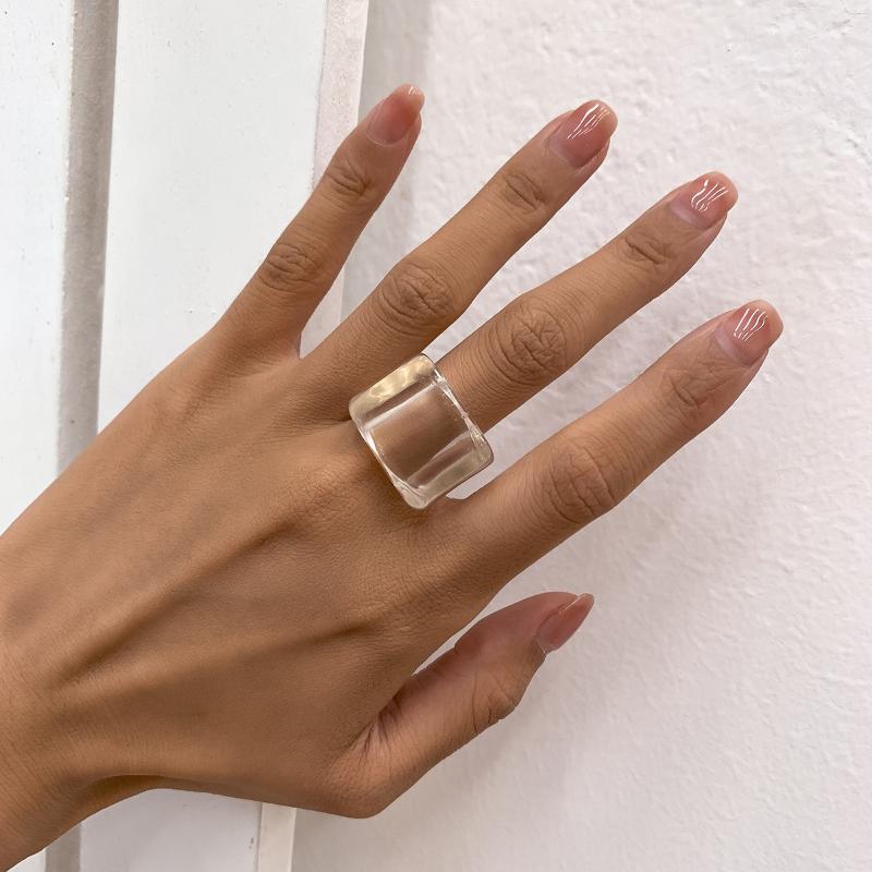 2Pcs Resin Trendy Ring Women Rings Simplicity Temperament Geometric Square Ring Colored Acrylic Ring