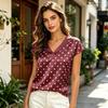 Women Short Sleeve Polka Dot Print Satin Blouse V Neck Casual T Shirt Top Lightweight Soft Fabric Relaxed Fit