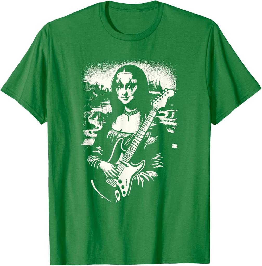 Mona Lisa Black Metal Guitar Graphic Tee Mens Casual Short Sleeve Print TShirt