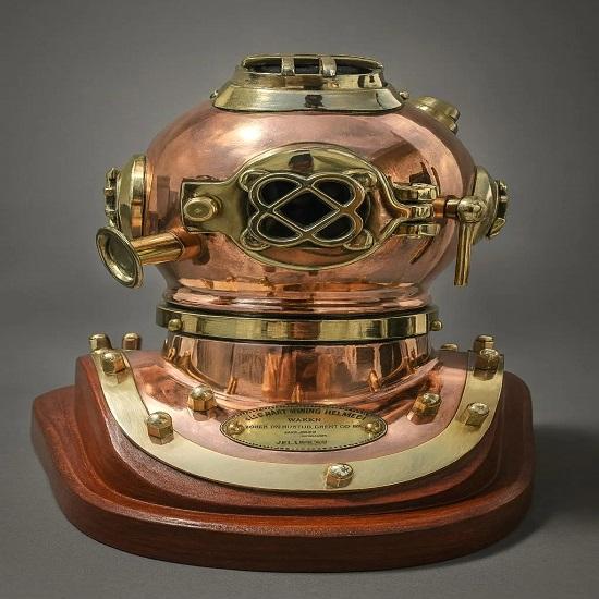 Brass Copper Scuba Divers Diving Helmet US Navy Mark V, 45.72 cm Nautical Decor