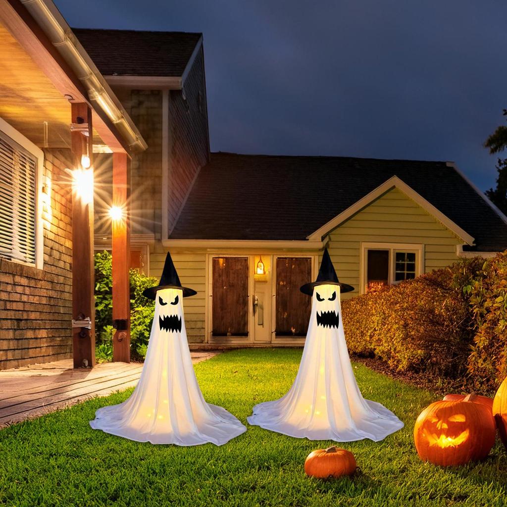 Large Lighted White Cloth Ghosts Light Up Ghost Halloween Decorations Outdoor Indoor Outside Seasonal Horror Scene Prop