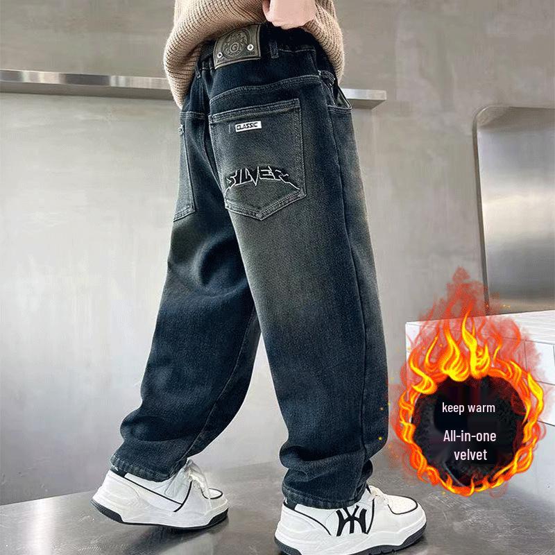 

Boys Fleece-Lined Jeans for Autumn/Winter, New Style, Suitable for Medium and Older Children 130 cm