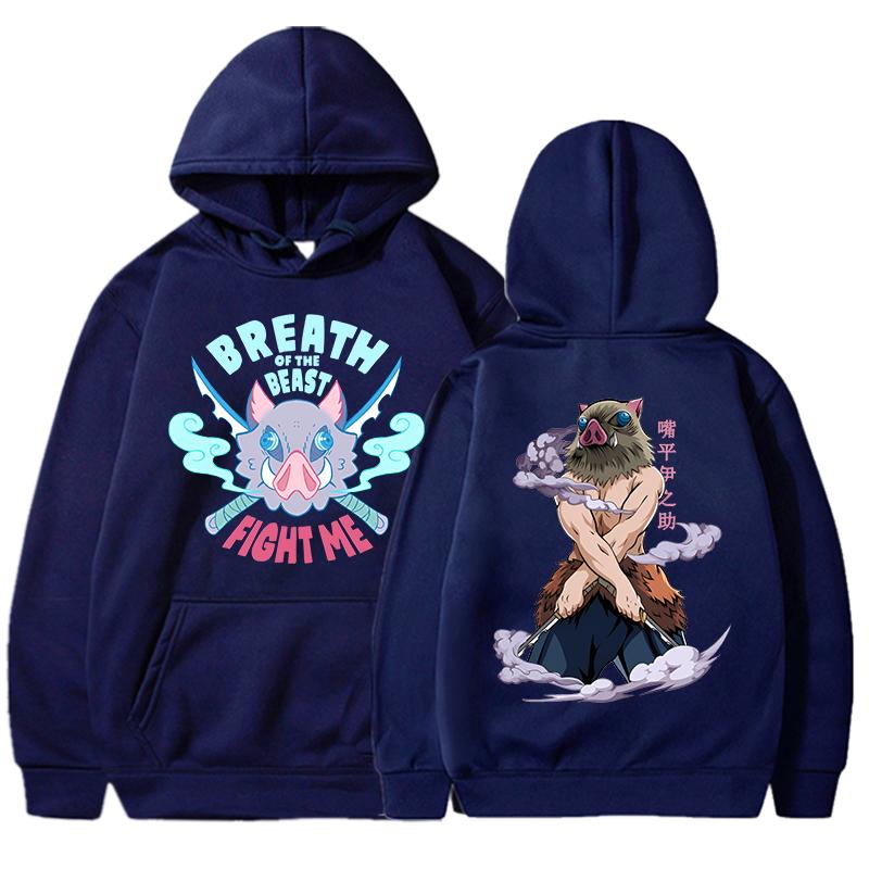 Inosuke Hashibira Inosuke Trykket Hettegenser Høstfleece Dame Herre Harajuku Anime Hettegenser Fleece Løse Casual Hettegensere