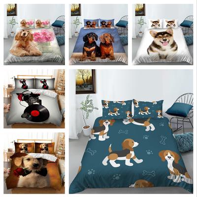 3D-Hunde-Serie, Bettwäsche-Set, Tier-Bettbezug und Kissenbezug, 2/3-teilig, Mikrofaserstoff, extra groß, weiche Heimdekoration