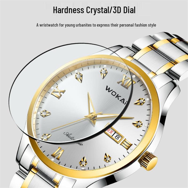 Men's Waterproof Quartz Steel Band Watch with Double Calendar