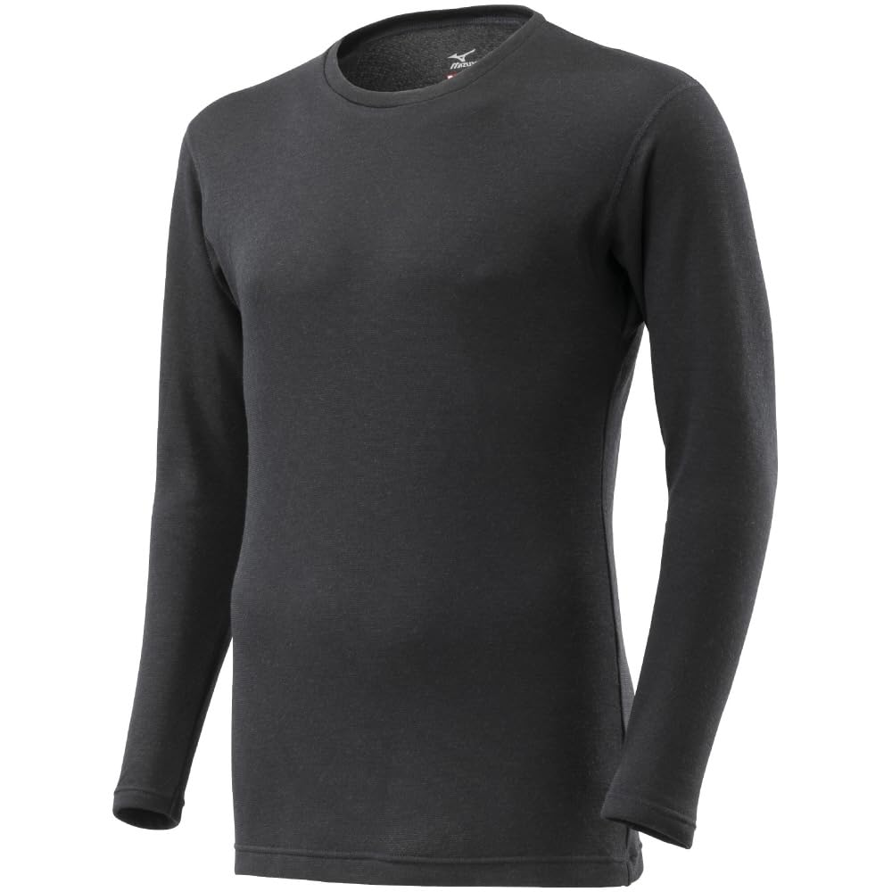 Mizuno Breath Thermo Thick for Crew Neck Long Sleeve Size LL Underwear, Heat-Generating Material, Active, Men's Shirt, Black,
