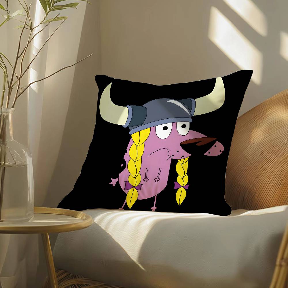 Funny Cartoon Courage the Cowardly Dog-D Pillow Case Silky elegant Comfort Sofa Bed  Invisible zipper Beach pillowcase