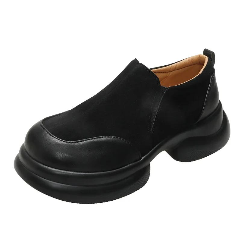 

Женская обувь 2025 Горячая распродажа Лоферы Классика Офисные туфли на высоком каблуке Женские туфли с круглым носком Средний каблук Слипоны Швейная обувь для женщин 35 чёрный